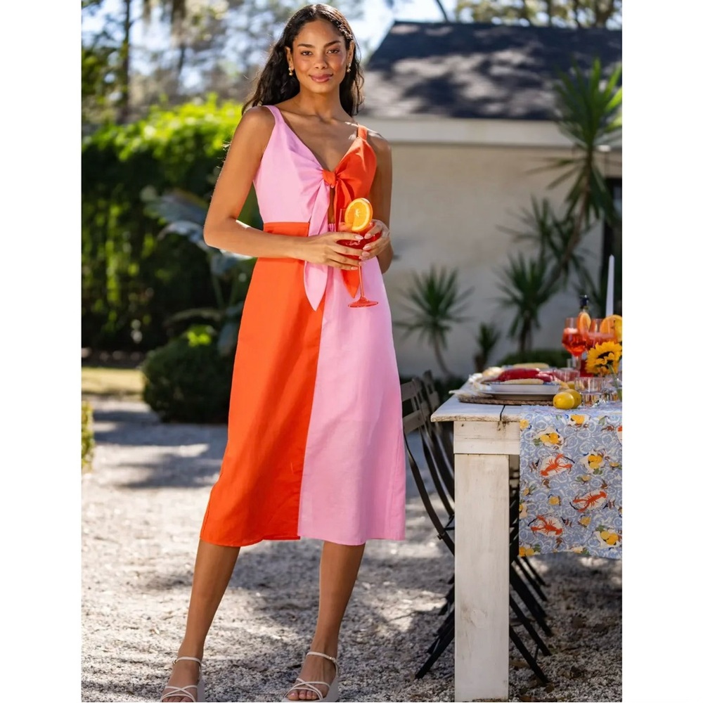 CROSBY by Mollie Burch Pink and Orange Midi Dress